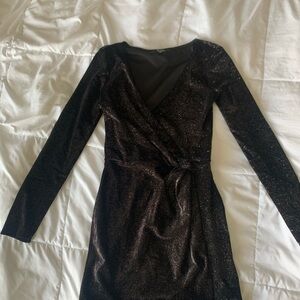 Trixxi Black Sparkle Front Wrap Mini Dress